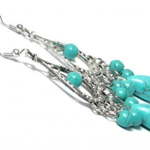 YAZILIND Women's Bohemian Pendant Necklace – Chunky Silver Plated With Turquoise, Vintage Ethnic Style | 45+5cm Length